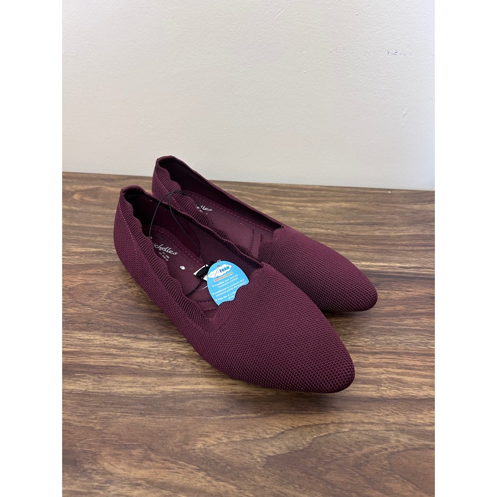 Seychelles Burgundy Knit Scalloped‎ Pointed Toe Flats Wide Width 6.5W N51885W